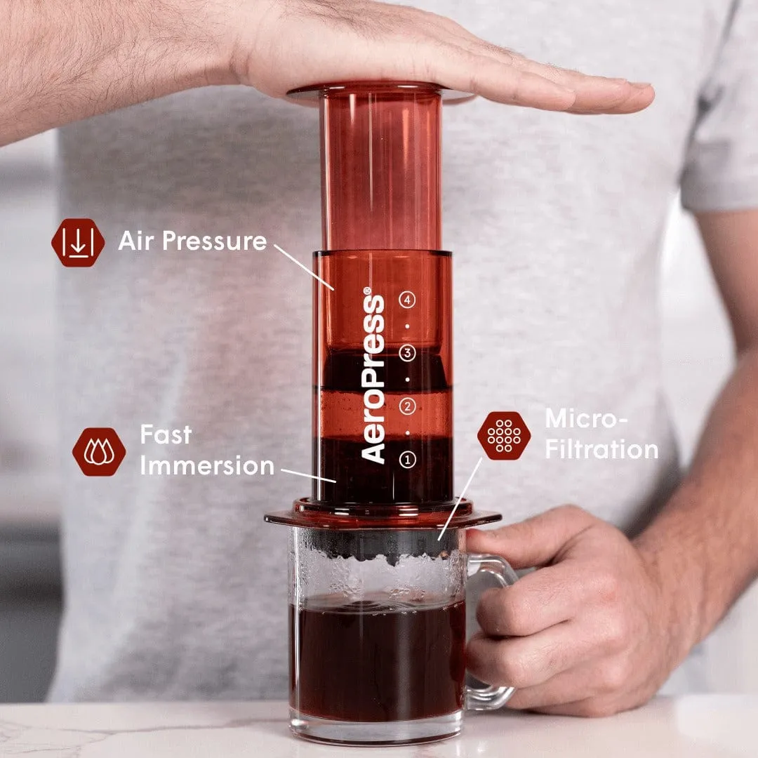 AeroPress Brew Technology - Clear Coffee Press - Red