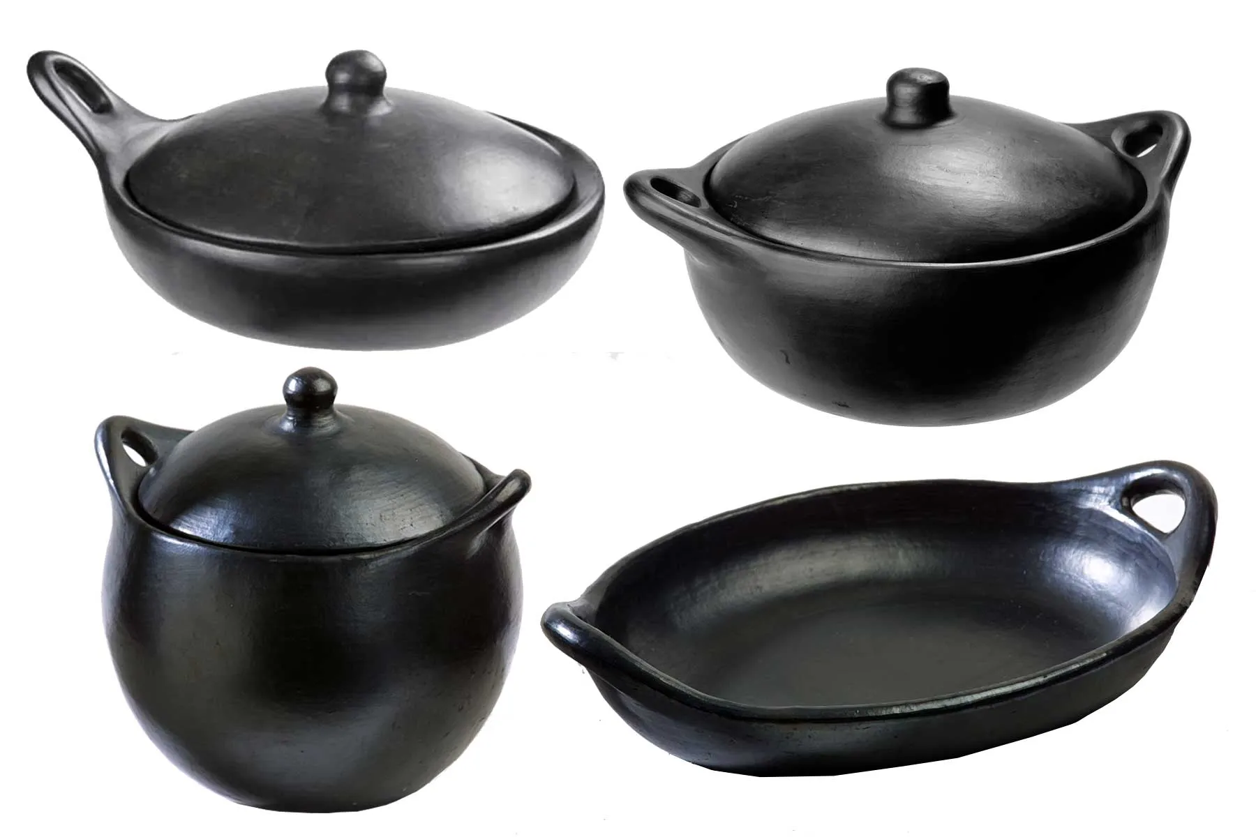 Authentic Chamba Chef's Collection 4-Piece Gift Set - Black Clay Essentials for Braising. Sauteing. Baking & More - Stovetop & Oven Safe  Handmade in Colombia