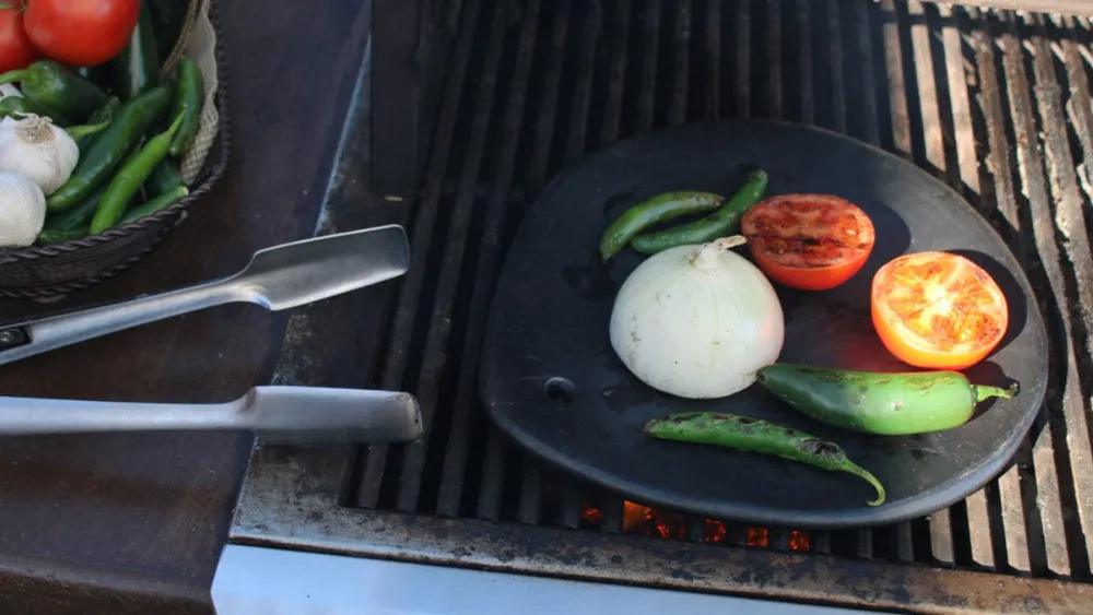 Authentic Chamba Comal - Black Clay Concave Griddle for Heating Tortillas and Roasting Veggies  - Stovetop & Oven Safe  Handmade in Colombia