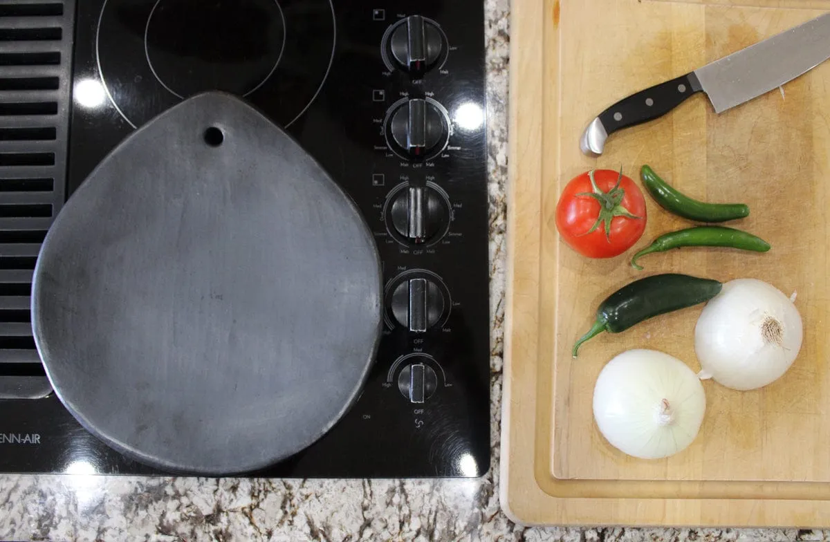 Authentic Chamba Comal - Black Clay Concave Griddle for Heating Tortillas and Roasting Veggies  - Stovetop & Oven Safe  Handmade in Colombia