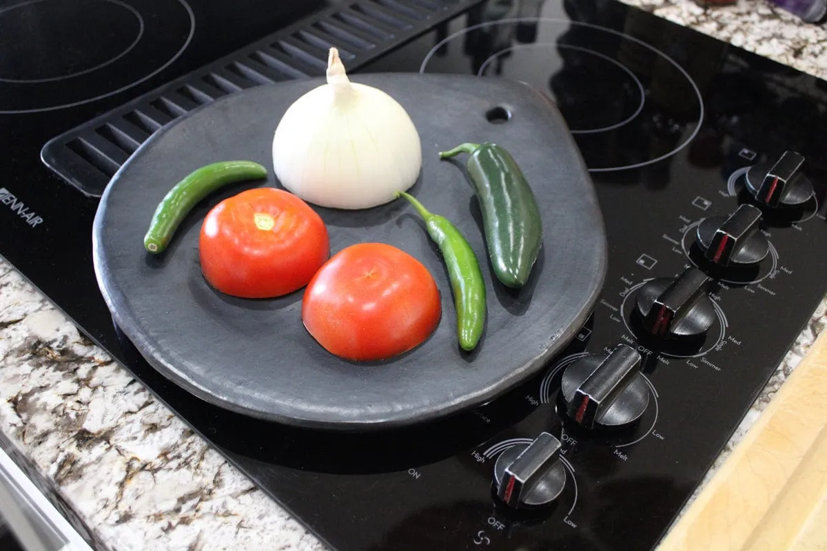 Authentic Chamba Comal - Black Clay Concave Griddle for Heating Tortillas and Roasting Veggies  - Stovetop & Oven Safe  Handmade in Colombia