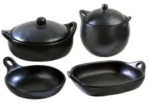 Authentic Chamba Gourmet Kitchen 4-Piece Gift Set - Black Clay Essentials for Soups. Stews. Roasts & More - Stovetop & Oven Safe  Handmade in Colombia