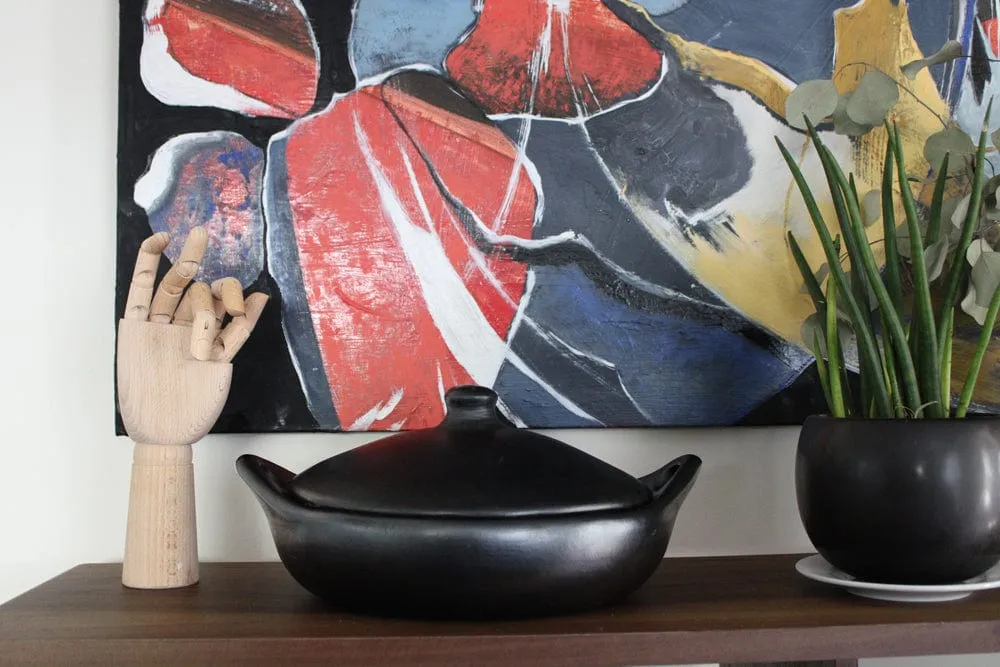 Authentic Chamba Paella Pan - Elegant. All-Natural Black Clay Casserole for Braising. Baking and Serving Paella. Stews and More- Stovetop & Oven Safe  Handmade in Colombia