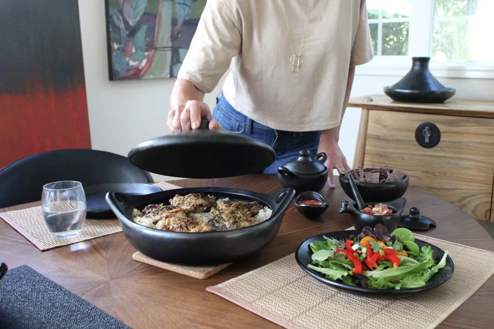 Authentic Chamba Paella Pan - Elegant. All-Natural Black Clay Casserole for Braising. Baking and Serving Paella. Stews and More- Stovetop & Oven Safe  Handmade in Colombia