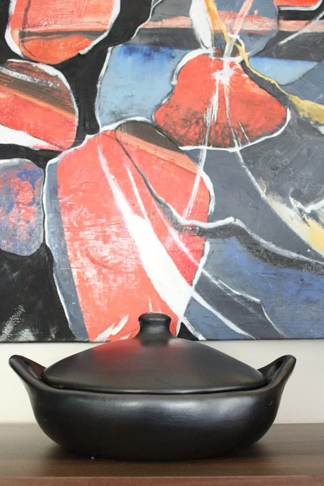 Authentic Chamba Paella Pan - Elegant. All-Natural Black Clay Casserole for Braising. Baking and Serving Paella. Stews and More- Stovetop & Oven Safe  Handmade in Colombia