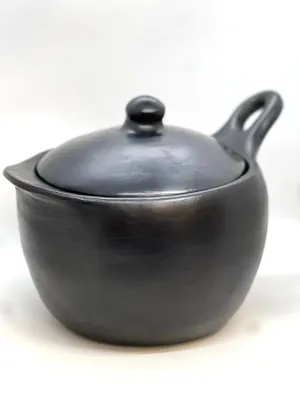 Authentic Chamba Sauce Pan w/ Cover - Elegant. Versatile All-Natural Black Clay Pot w/ Handle for Slow. Even Cooking of Veggies. Rice and More - Stovetop & Oven Safe - Handmade in Colombia