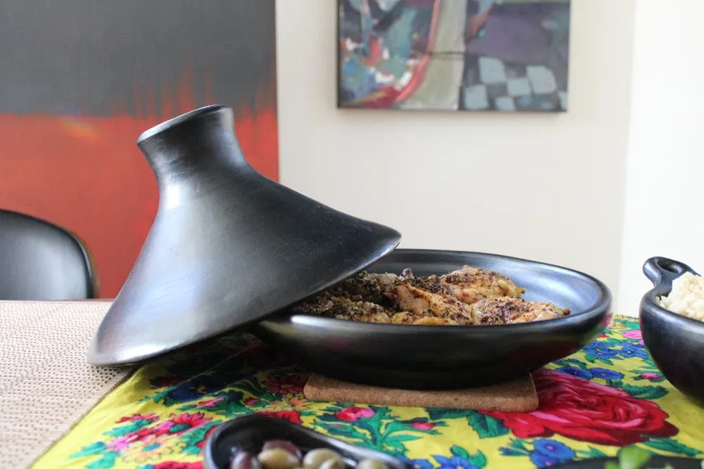 Authentic Chamba Tagine - Elegant. All-Natural Black Clay Pan for Braising. Baking and Serving Stews and More - Distinctive Shape Keeps Food Moist - Stovetop & Oven Safe  Handmade in Colombia