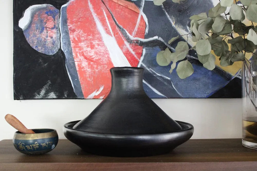 Authentic Chamba Tagine - Elegant. All-Natural Black Clay Pan for Braising. Baking and Serving Stews and More - Distinctive Shape Keeps Food Moist - Stovetop & Oven Safe  Handmade in Colombia