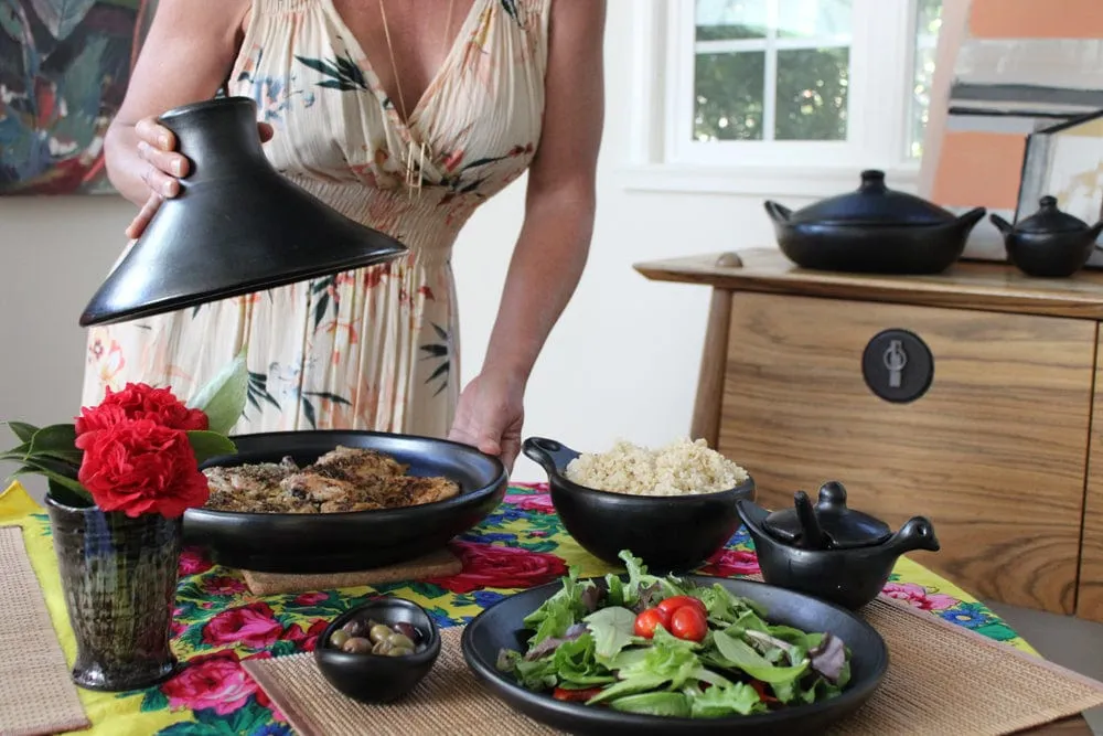 Authentic Chamba Tagine - Elegant. All-Natural Black Clay Pan for Braising. Baking and Serving Stews and More - Distinctive Shape Keeps Food Moist - Stovetop & Oven Safe  Handmade in Colombia