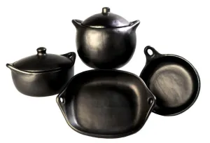 Authentic Chamba Traditional Collection 4-Piece Gift Set - Black Clay Essentials for Home Chefs - Stovetop & Oven Safe  Handmade in Colombia