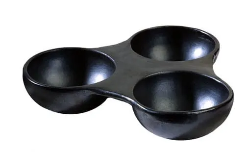 Authentic Chamba Triple Dish - Elegant. All-Natural Black Clay Platter for Salsas. Appetizers and More - Handmade in Colombia