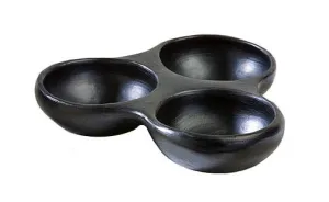 Authentic Chamba Triple Dish - Elegant. All-Natural Black Clay Platter for Salsas. Appetizers and More - Handmade in Colombia