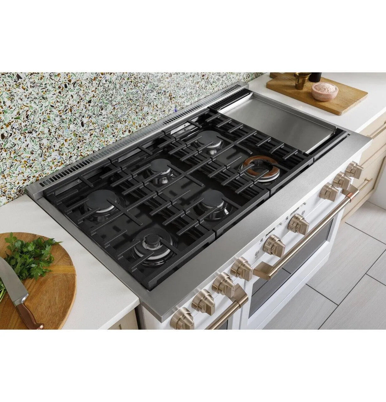 Cafe C2Y486P2TS1 Caf&#8482; 48 Smart Dual-Fuel Commercial-Style Range With 6 Burners And Griddle (Natural Gas)