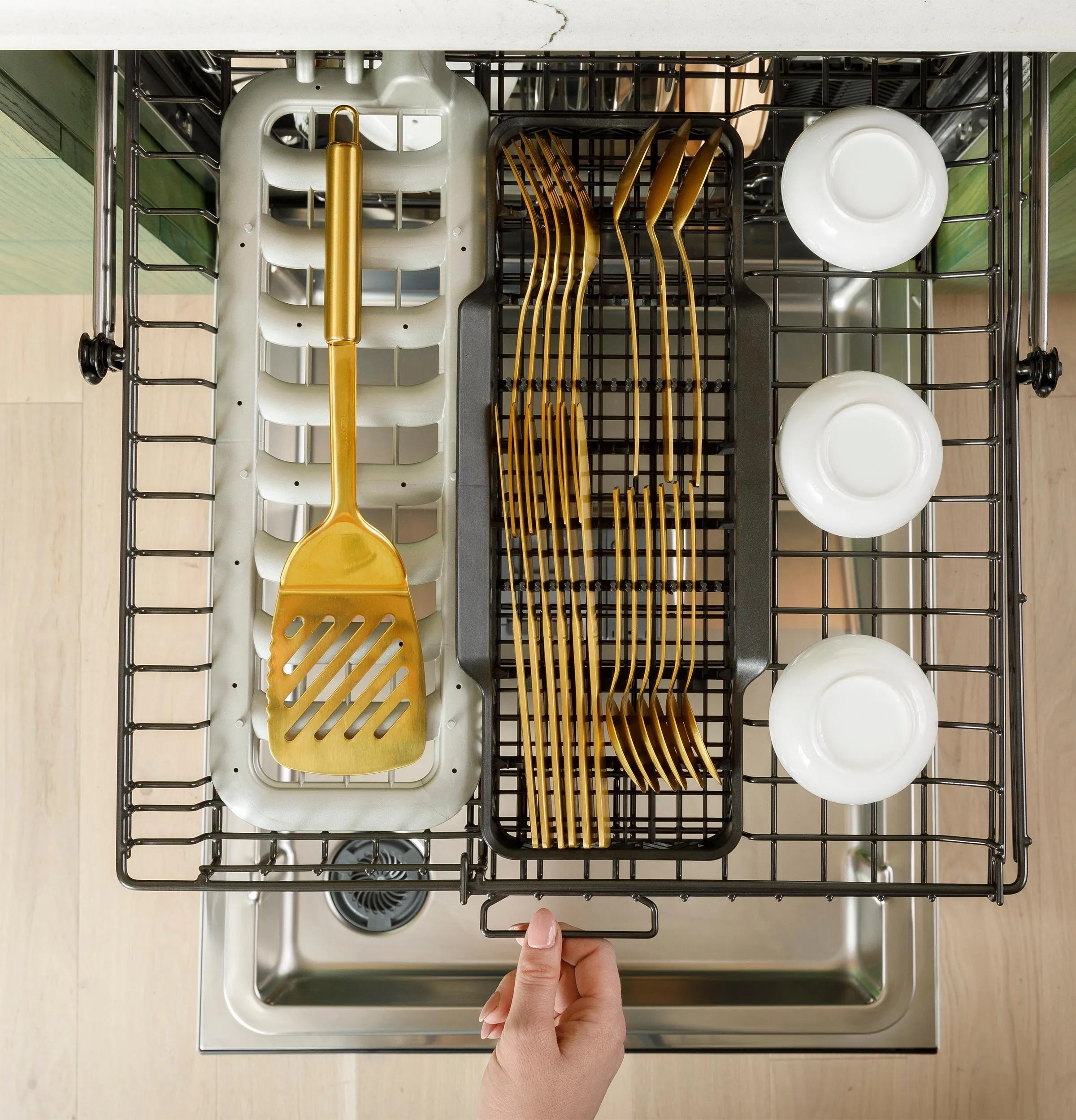 Cafe CDP888M5VS5 Caf&#8482; Customfit Energy Star Stainless Interior Smart Dishwasher With Ultra Wash Top Rack And Dual Convection Ultra Dry. Led Lights. 39 Dba In Platinum Glass