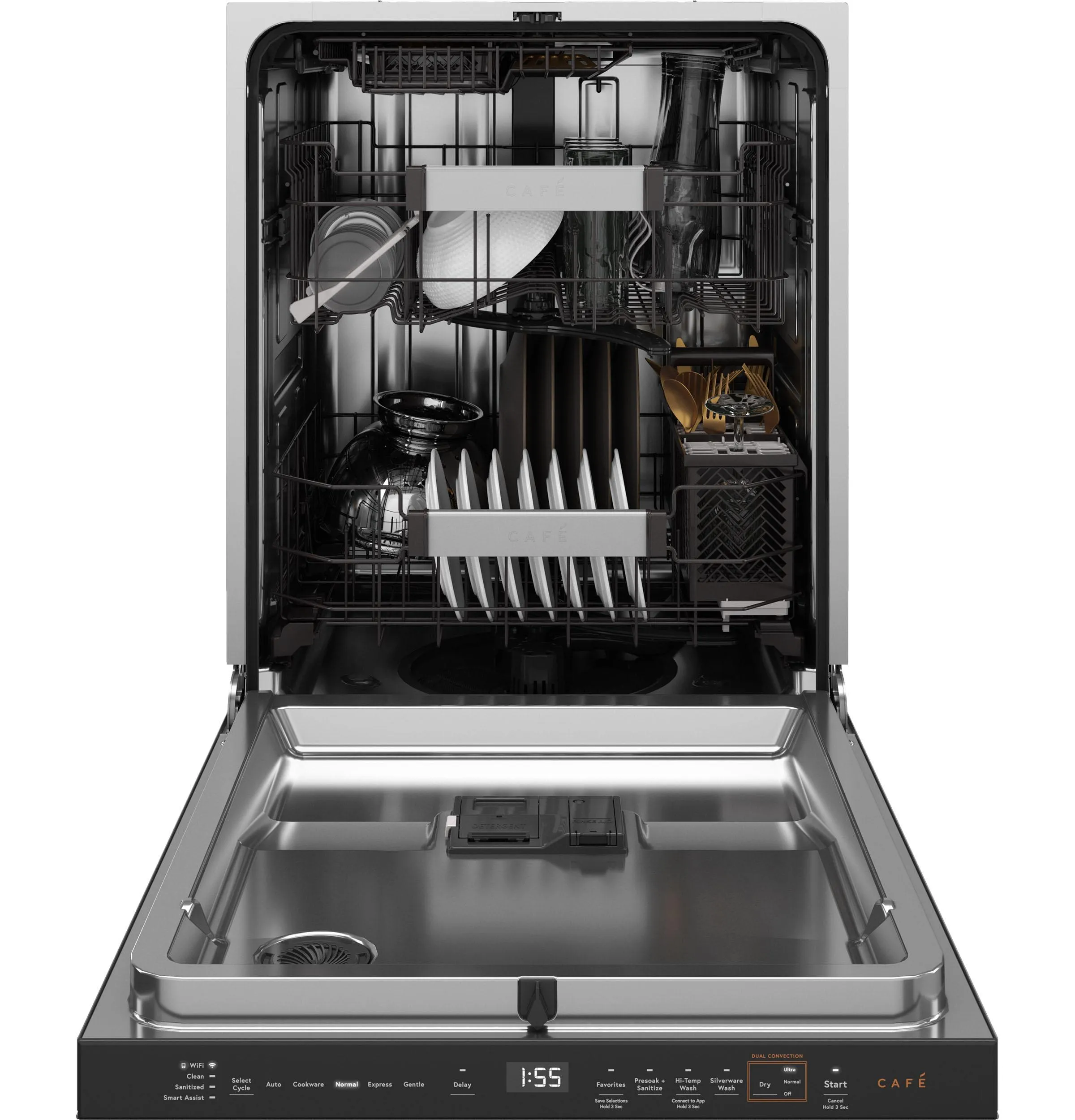 Cafe CDP888M5VS5 Caf&#8482; Customfit Energy Star Stainless Interior Smart Dishwasher With Ultra Wash Top Rack And Dual Convection Ultra Dry. Led Lights. 39 Dba In Platinum Glass