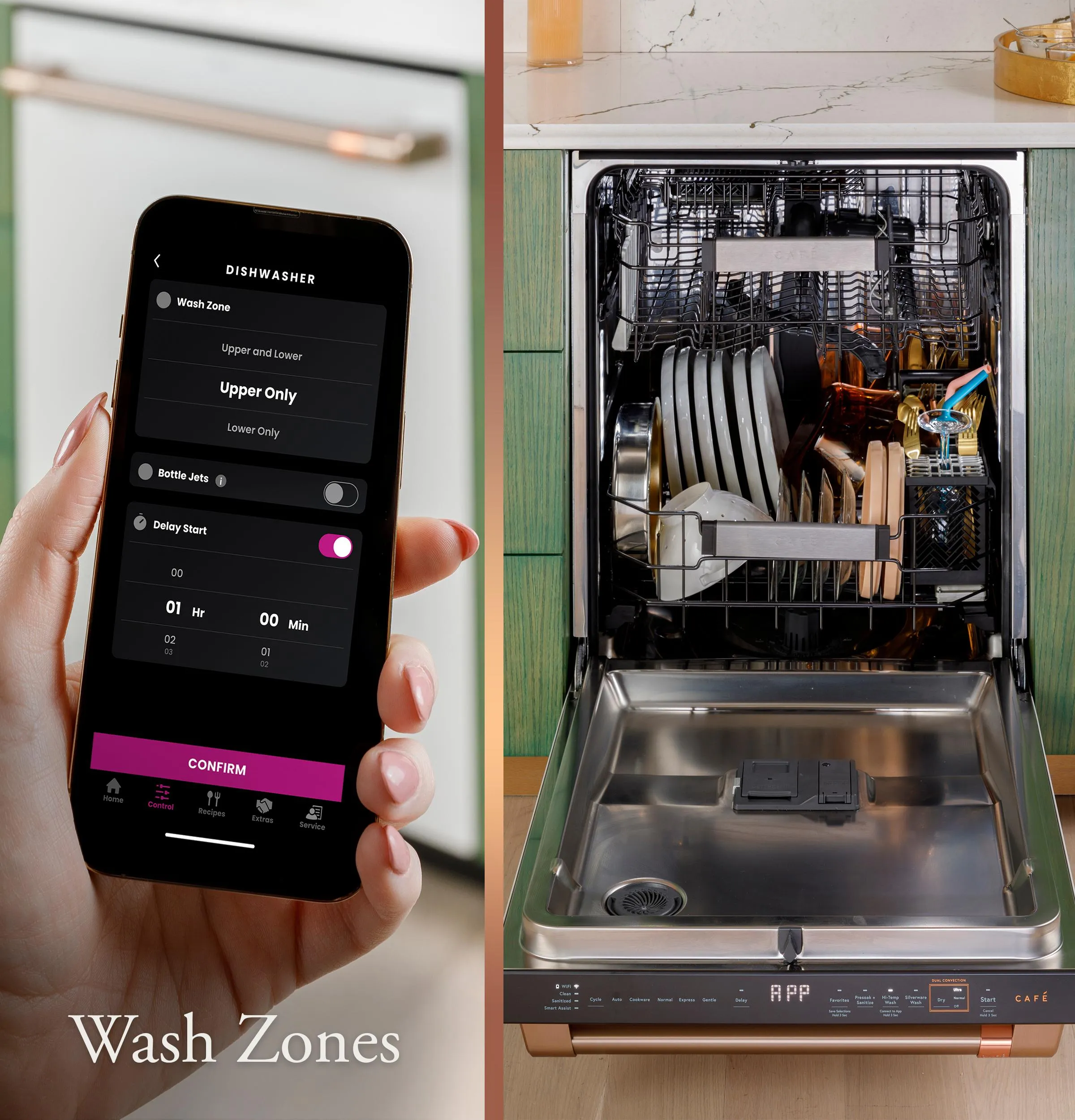 Cafe CDP888M5VS5 Caf&#8482; Customfit Energy Star Stainless Interior Smart Dishwasher With Ultra Wash Top Rack And Dual Convection Ultra Dry. Led Lights. 39 Dba In Platinum Glass