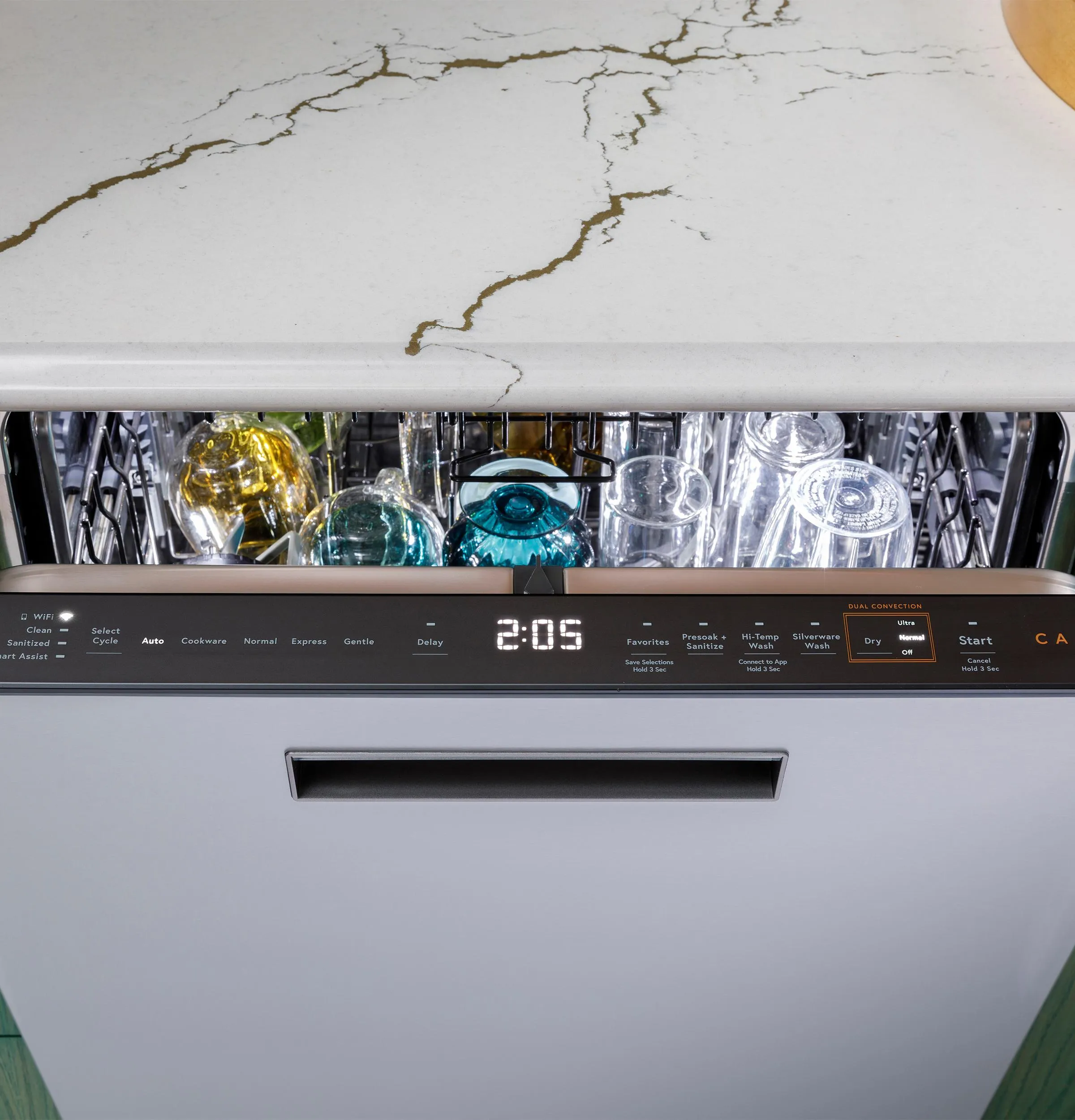 Cafe CDP888M5VS5 Caf&#8482; Customfit Energy Star Stainless Interior Smart Dishwasher With Ultra Wash Top Rack And Dual Convection Ultra Dry. Led Lights. 39 Dba In Platinum Glass