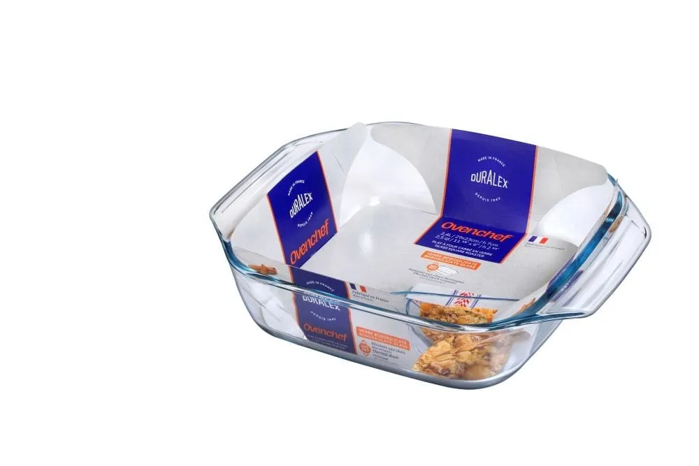 Duralex Ovenchef Durable Tempered Glass Bakeware - Square Roaster & Baker - 2.9 Quart - 11 x 9
