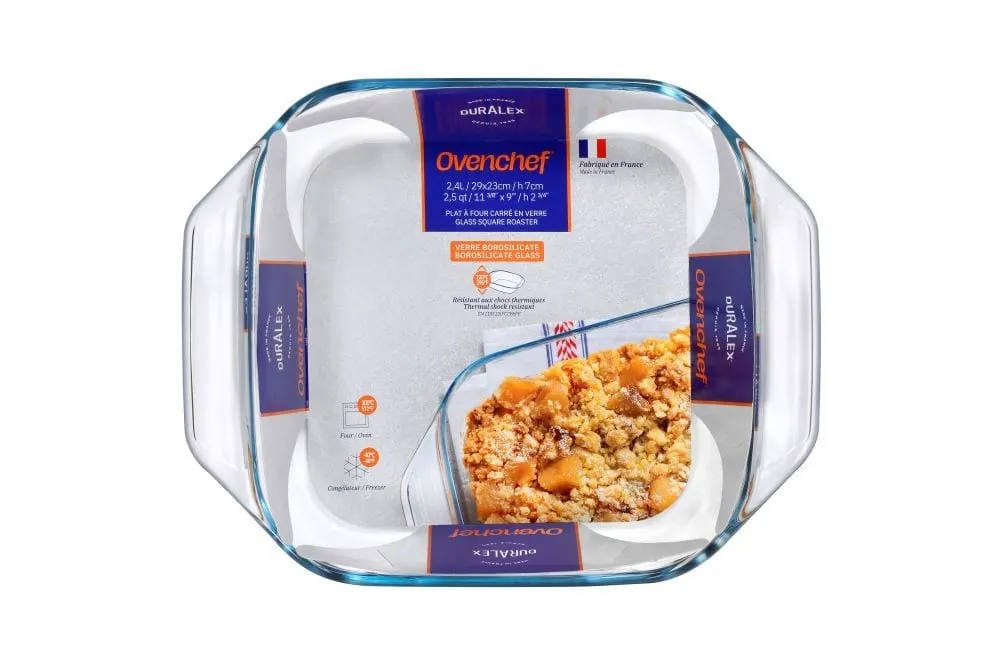 Duralex Ovenchef Durable Tempered Glass Bakeware - Square Roaster & Baker - 2.9 Quart - 11 x 9