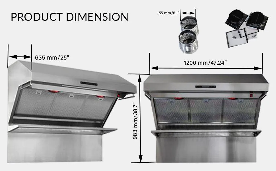 Forno FRHWM502948HB Savona - 48 Wall Mount Range Hood With Hybrid Filters & Back Splash