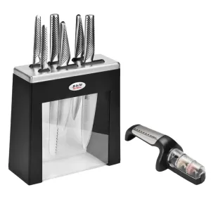 Global Kabuto Classic Knife Block Set with Sharpener - 7-Piece