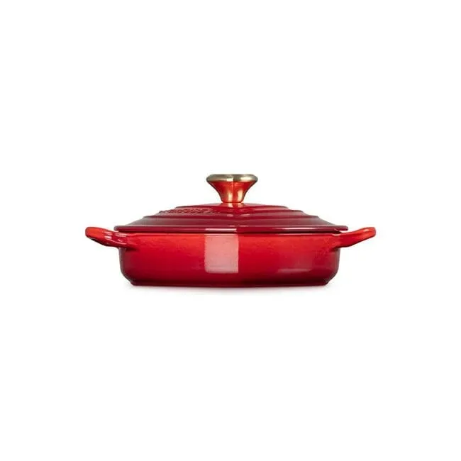 Le Creuset Shallow Heart Cocotte with Light Gold Heart Knob. 1.25 Quart - Cerise