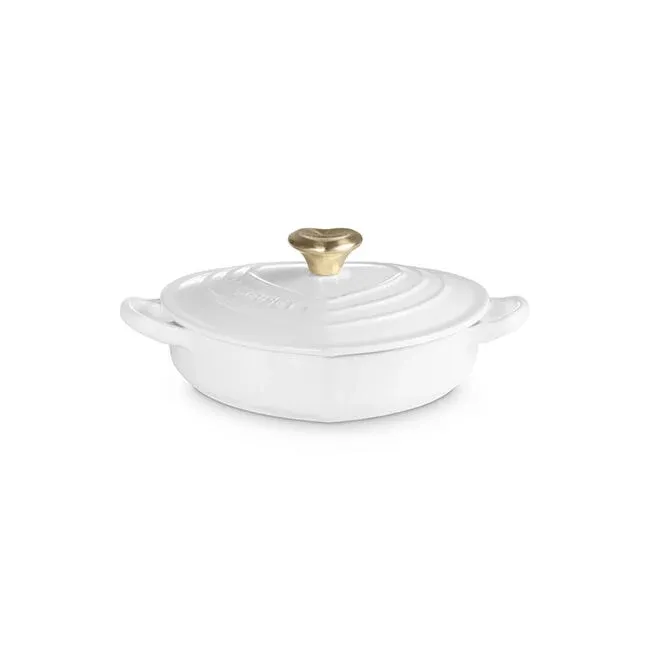 Le Creuset Shallow Heart Cocotte with Light Gold Heart Knob - 1.25 Quart - White