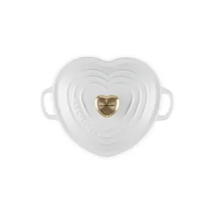 Le Creuset Shallow Heart Cocotte with Light Gold Heart Knob - 1.25 Quart - White