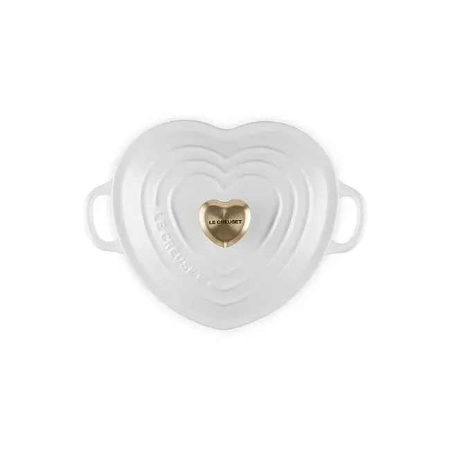 Le Creuset Shallow Heart Cocotte with Light Gold Heart Knob - 1.25 Quart - White