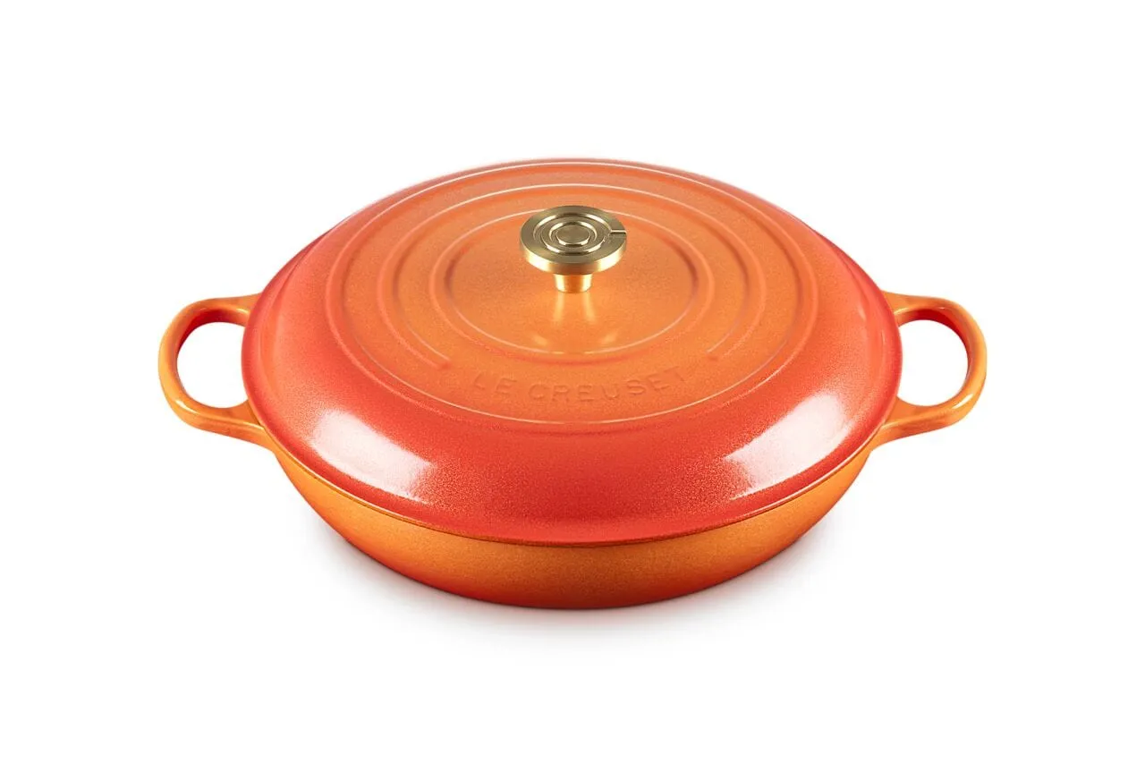 Le Creuset Signature Round Braiser with Crucible Knob - 3.5 Quart - Flamme Dore - Limited Edition