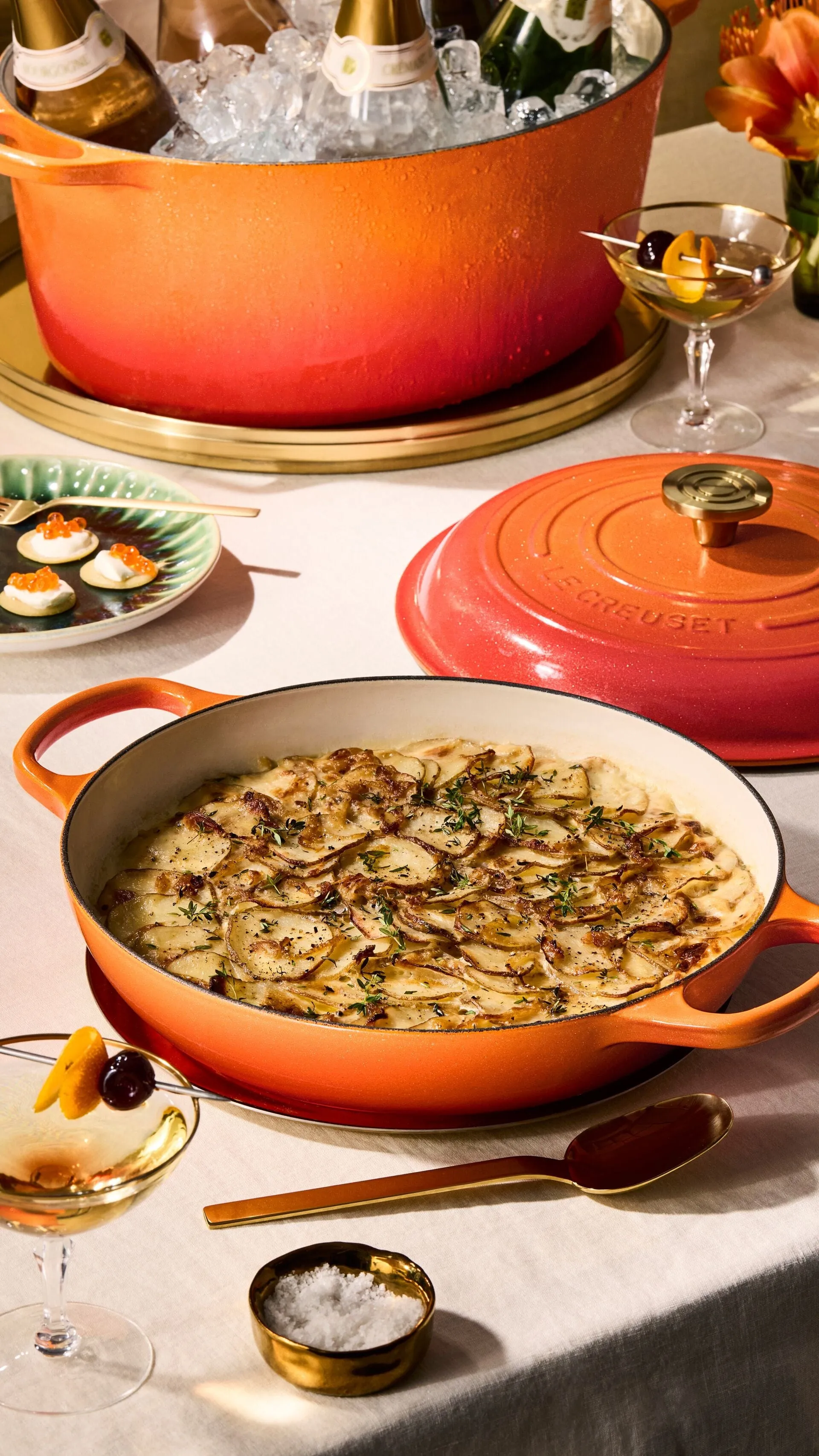 Le Creuset Signature Round Braiser with Crucible Knob - 3.5 Quart - Flamme Dore - Limited Edition