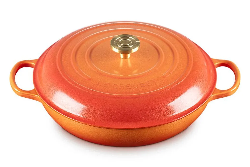 Le Creuset Signature Round Braiser with Crucible Knob - 5 Quart - Flamme Dore - Limited Edition