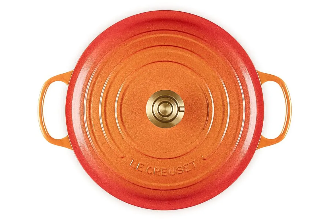 Le Creuset Signature Round Oven with Crucible Knob - 7.25 Quart - Flamme Dore - Limited Edition