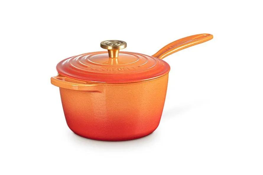 Le Creuset Signature Round Saucepan with Crucible Knob - 2.25 Quart - Flamme Dore - Limited Edition
