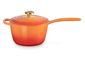 Le Creuset Signature Round Saucepan with Crucible Knob - 2.25 Quart - Flamme Dore - Limited Edition