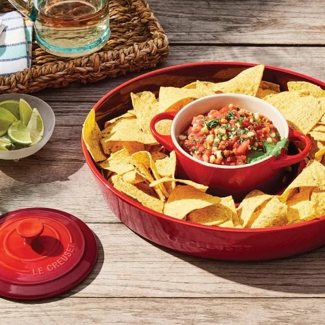 Le Creuset Stoneware Chip and Dip Platter - Cerise
