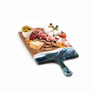 Lynn & Liana Large Acacia Cheese Board - Navy White Metallic - 10 x 20