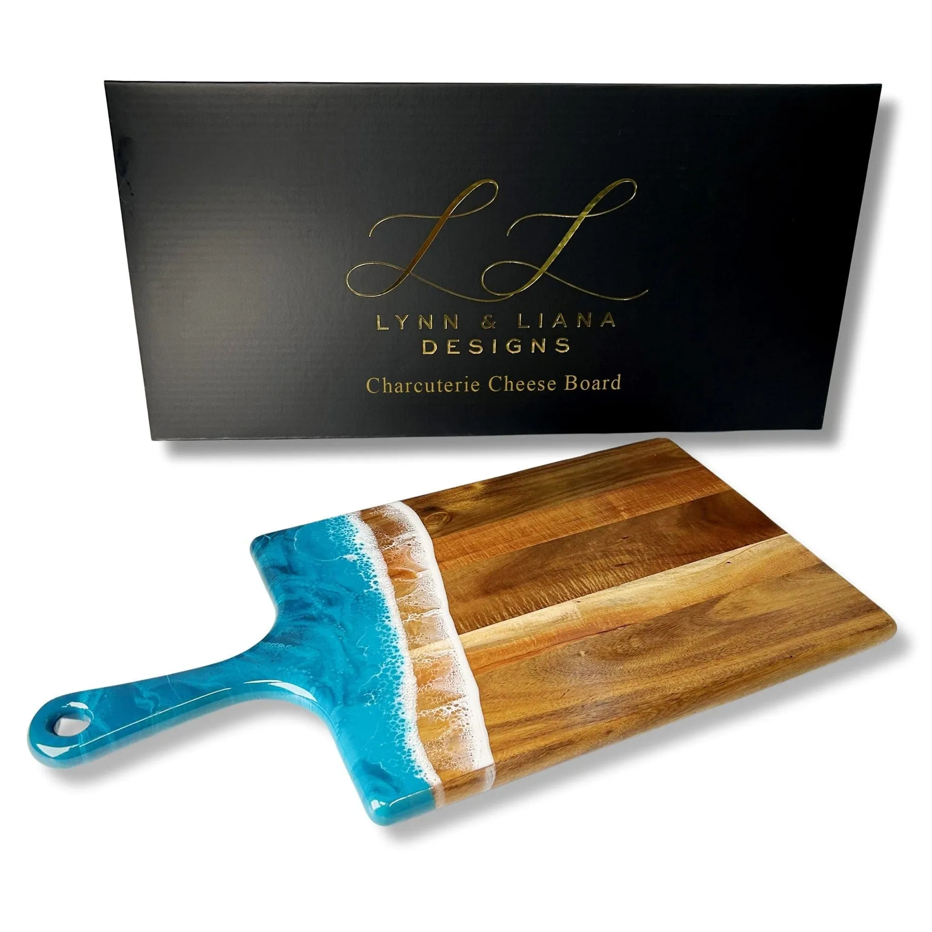 Lynn & Liana Large Acacia Cheese Board - Ocean Vibes - 10 x 20