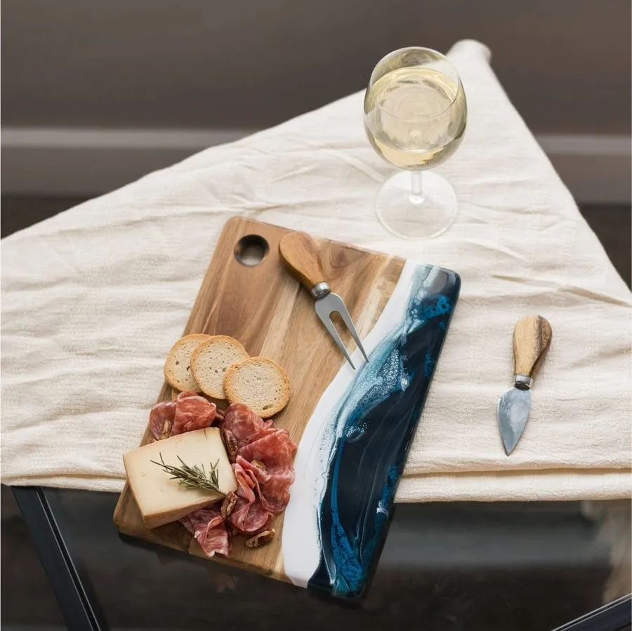 Lynn & Liana Small Acacia Cheese Board - Navy While Metallic - 8 x 11
