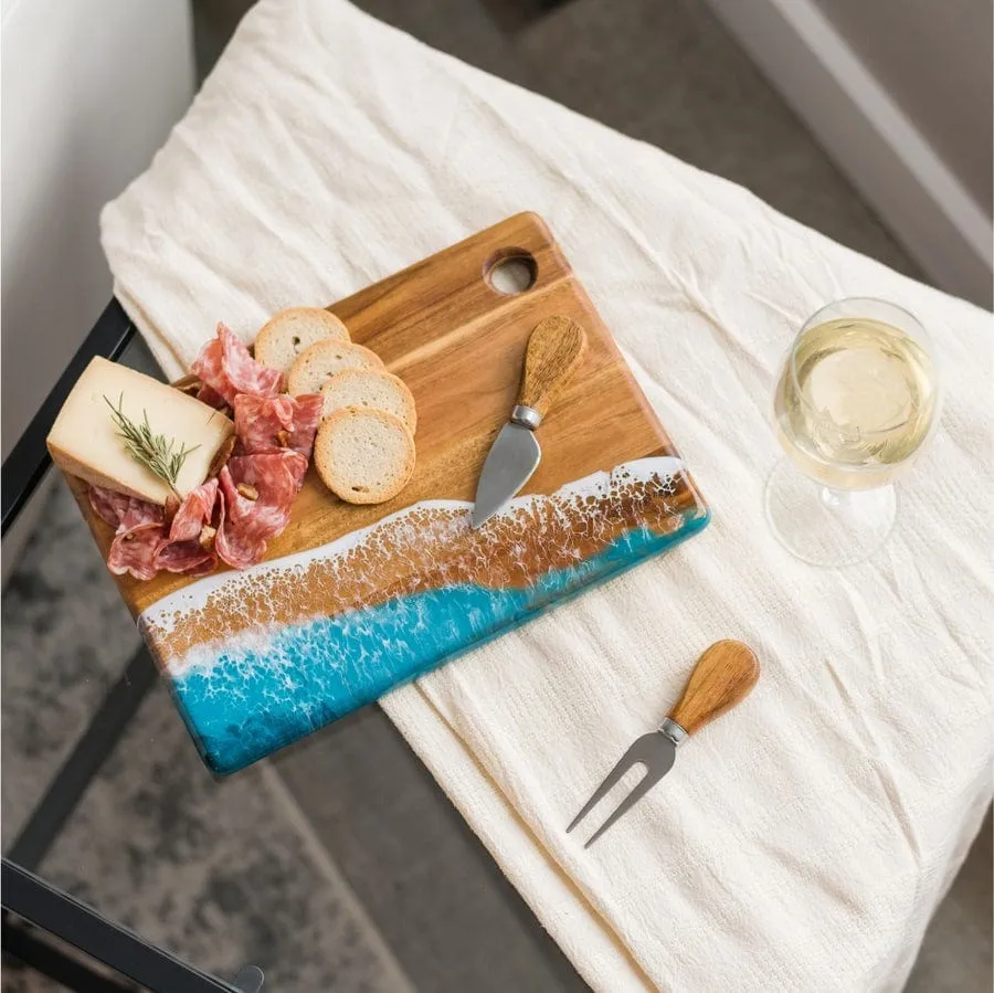 Lynn & Liana Small Acacia Cheese Board - Ocean Vibes - 8 x 11