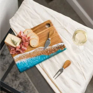 Lynn & Liana Small Acacia Cheese Board - Ocean Vibes - 8 x 11