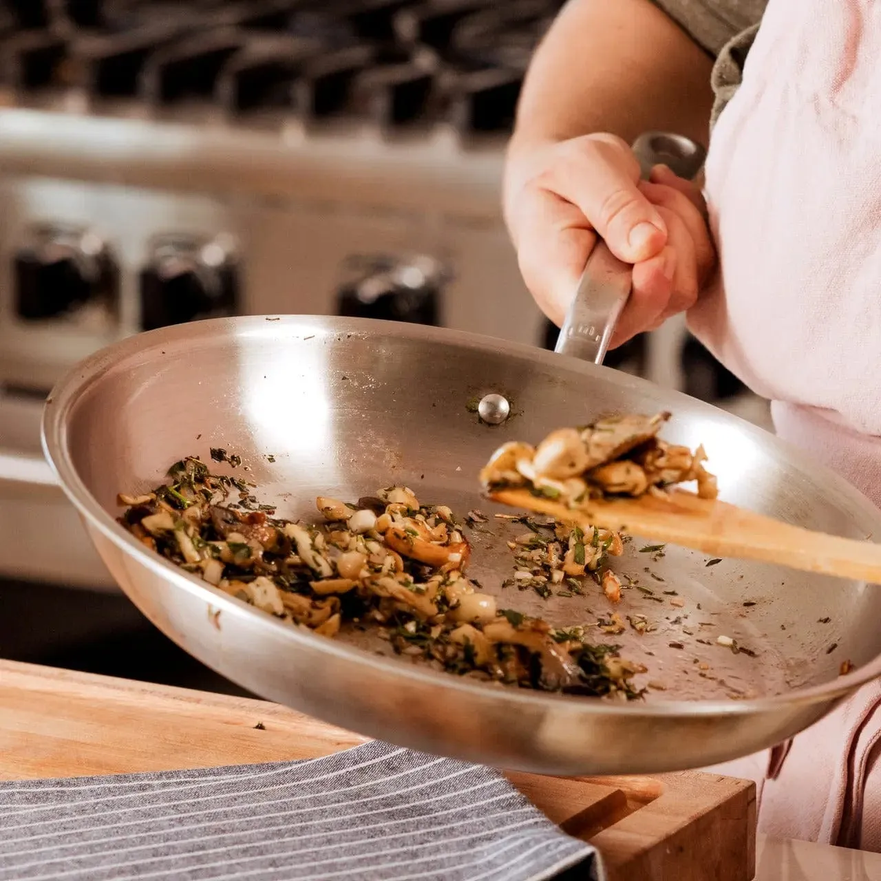 MADE IN Stainless 5-Ply Steel Fry Pan - 8. 10. 12 - Induction Friendly. Lifetime Warranty