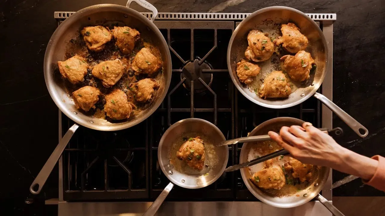 MADE IN Stainless 5-Ply Steel Fry Pan - 8. 10. 12 - Induction Friendly. Lifetime Warranty