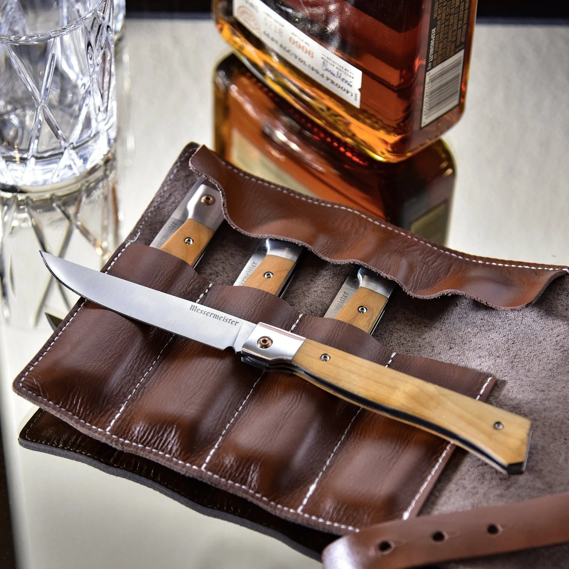 Messermeister Folding Steak Knife Set (4) in Leather Roll