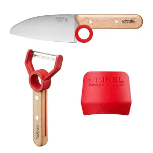 Opinel Le Petit Chef - 3 PieceSet (Knife. Peeler & Finger Guard) - Red