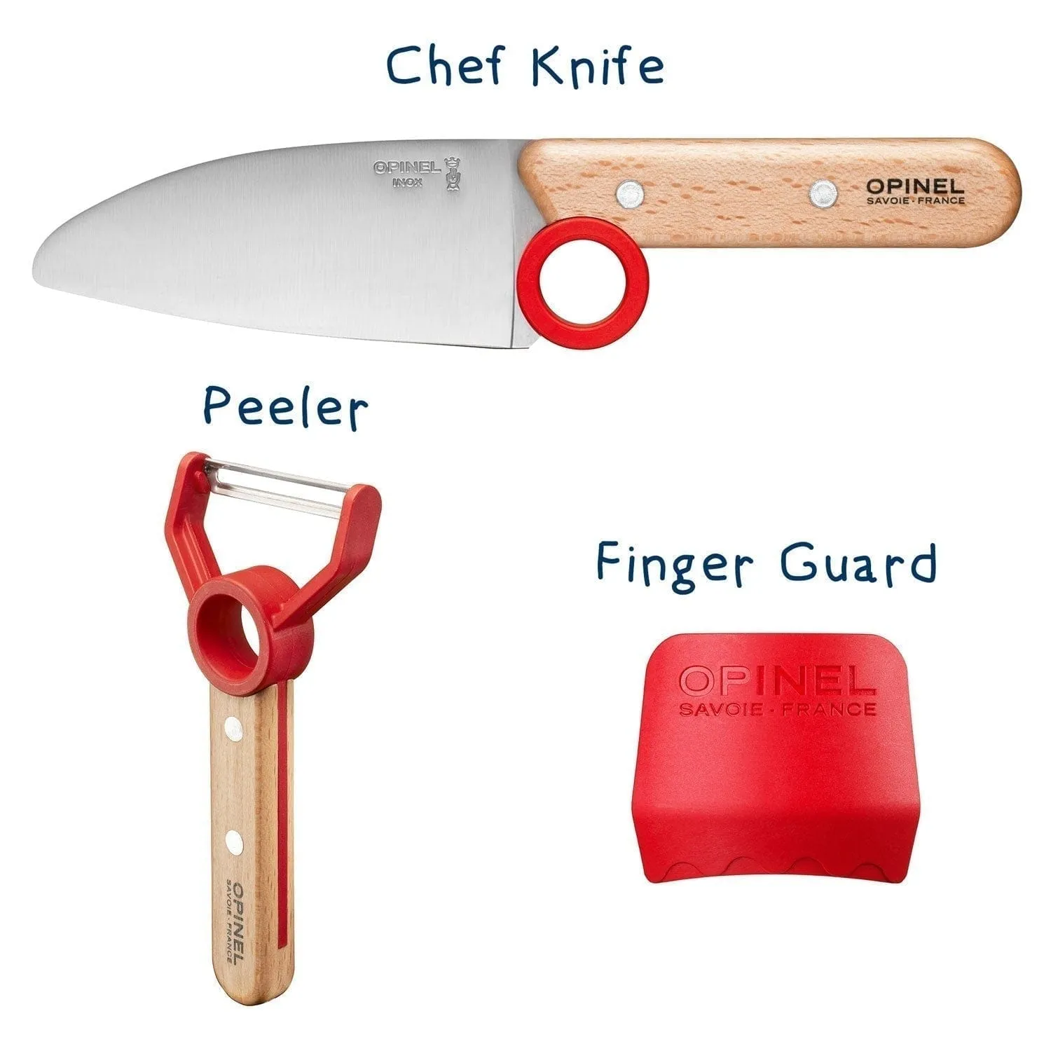 Opinel Le Petit Chef - 3 PieceSet (Knife. Peeler & Finger Guard) - Red