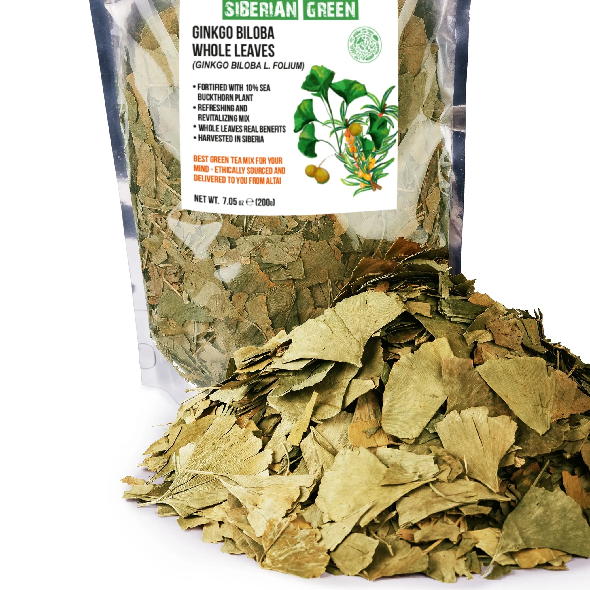 Organic Ginkgo Leaf Tea  200g Premium Ginkgo Biloba Leaves with Sea Buckthorn