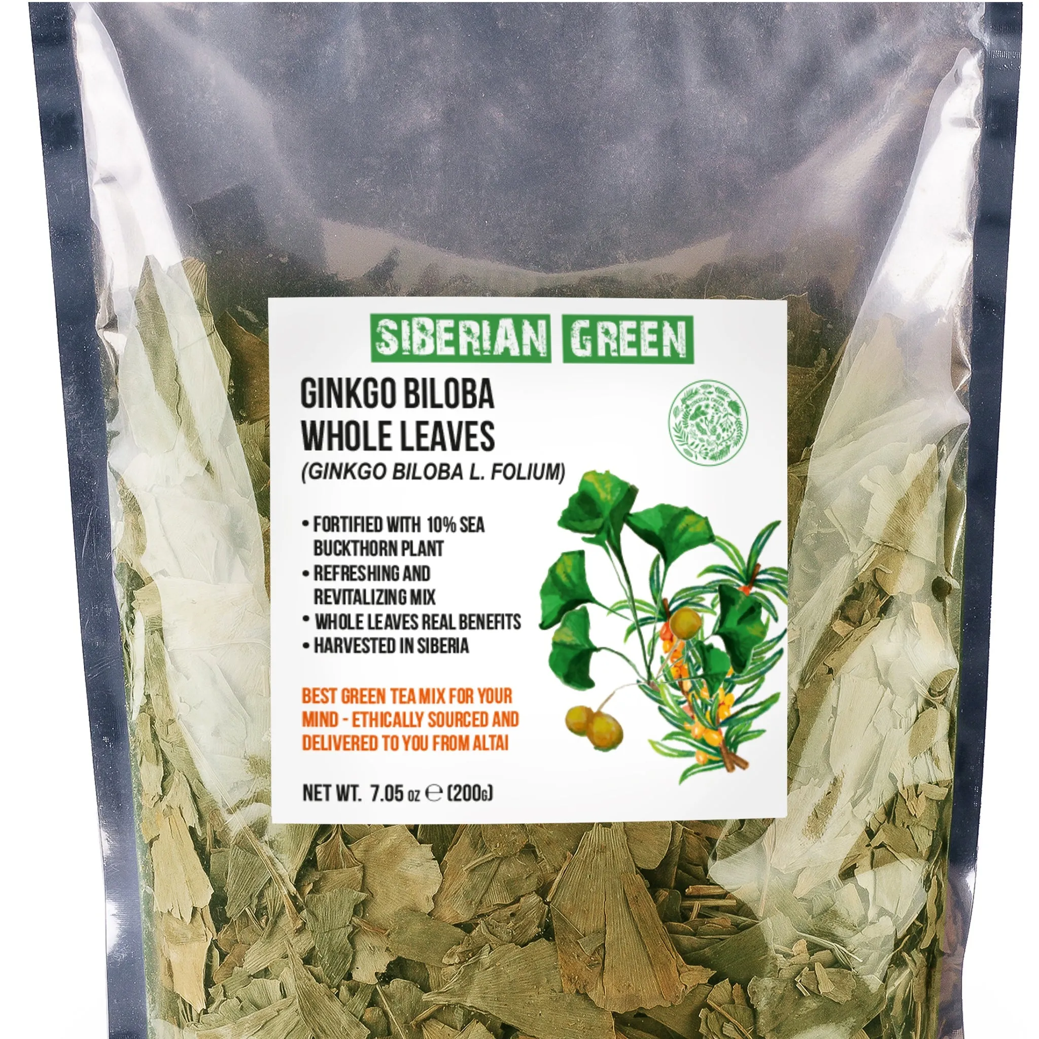 Organic Ginkgo Leaf Tea  200g Premium Ginkgo Biloba Leaves with Sea Buckthorn