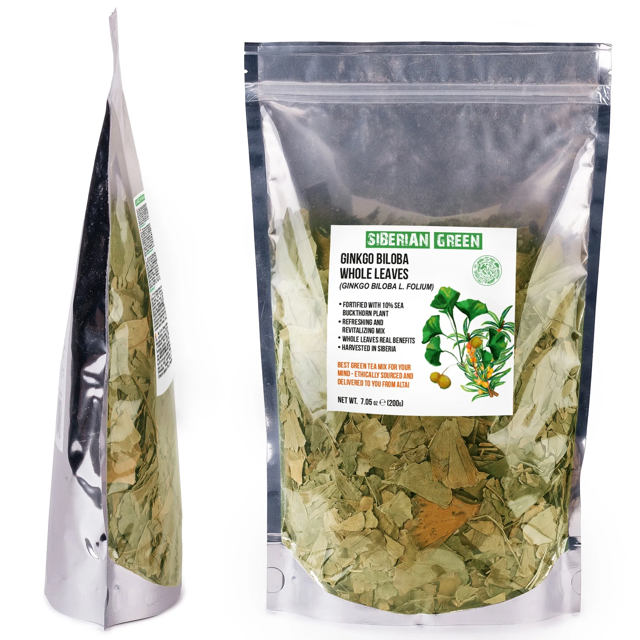 Organic Ginkgo Leaf Tea  200g Premium Ginkgo Biloba Leaves with Sea Buckthorn