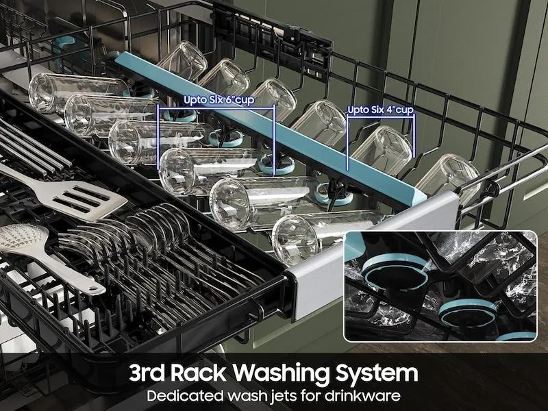 Samsung DW90F89T0U12 38 Dba Bespoke Smart Dishwasher With 3Rd Rack Washing System In White Glass